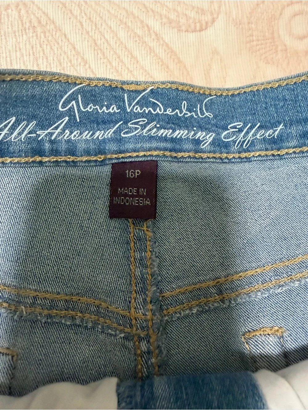 Gloria Vanderbilt Blue Denim Bermuda Shorts with Pink Floral Embroidery
